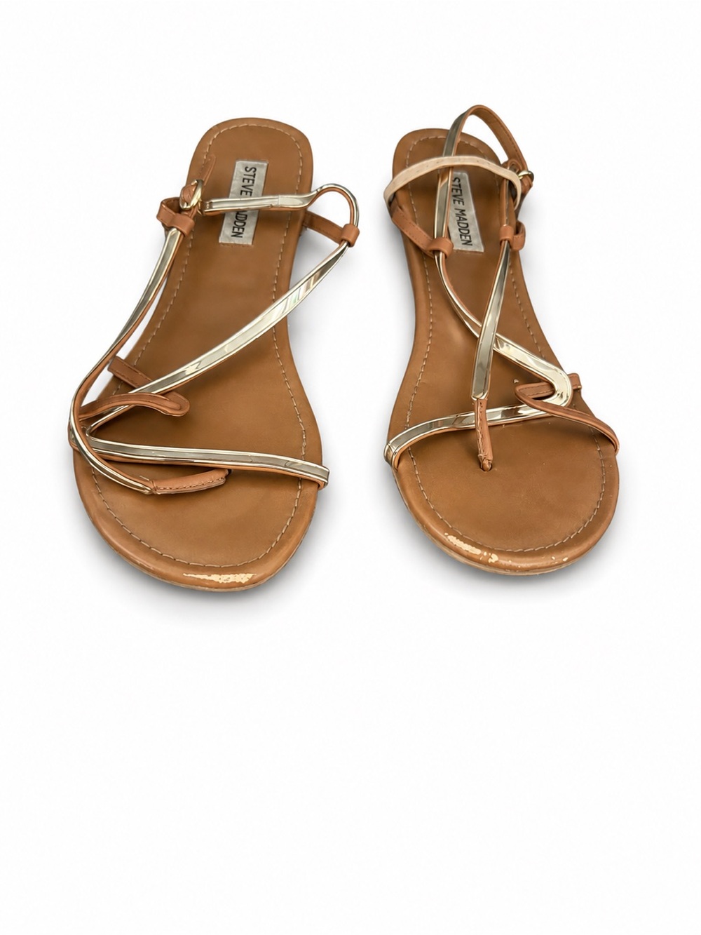 Steve Madden Size 11 Cognac Gold Strappy Flat Sandals
